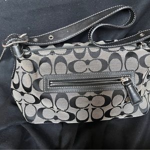 Coach Signature 6044 Mini Satchel Canvas Small Handbag Purse black and gray.